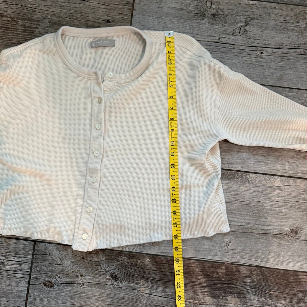Everlane Organic Cotton Waffle Cardigan Cream Cropped Thermal Sweater Womens L - Picture 7 of 8